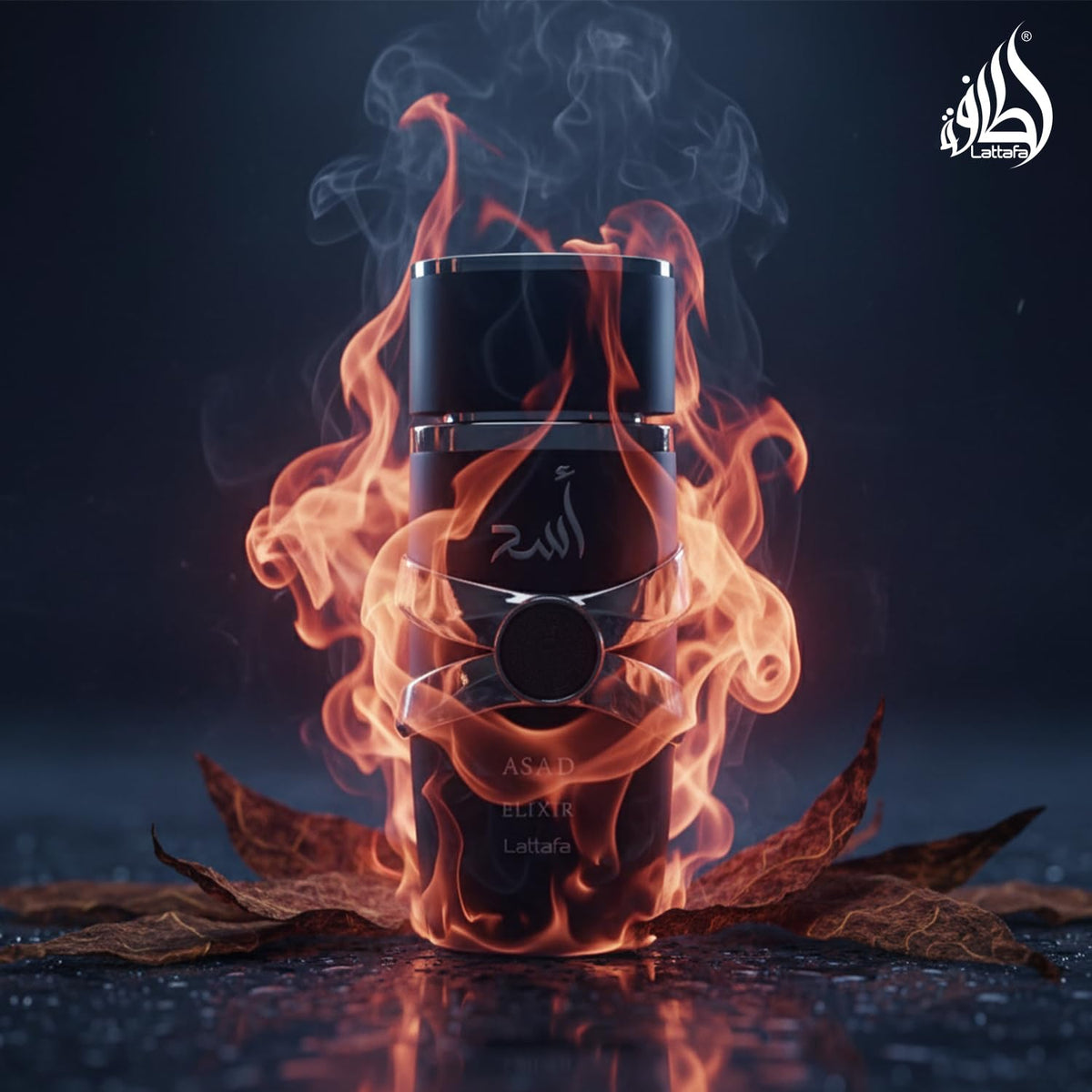 Lattafa Asad Elixir amber resin and notes visualization conveying warm depth