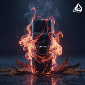 Lattafa Asad Elixir amber resin and notes visualization conveying warm depth