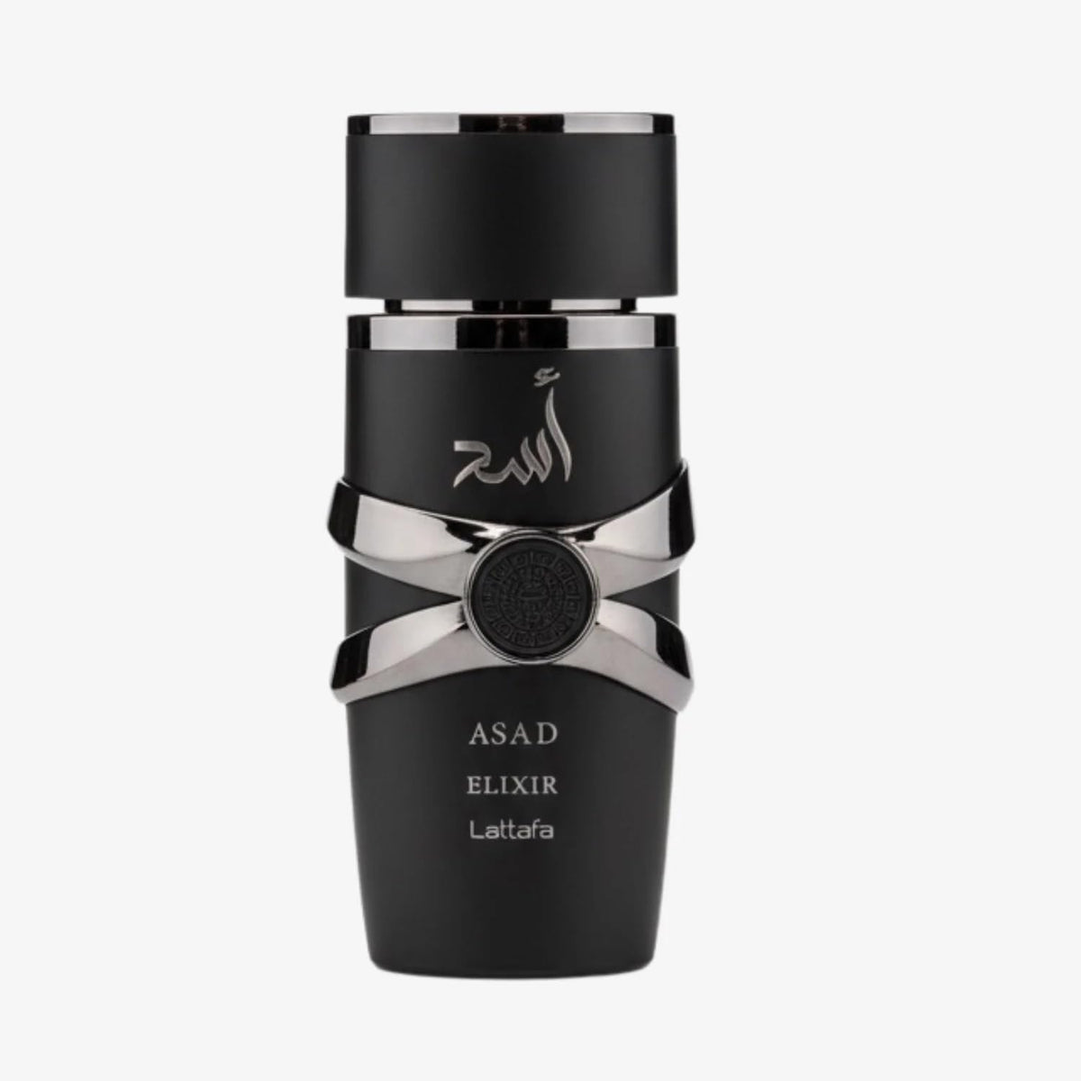 Lattafa Asad Elixir front bottle shot showing elegant design and confident presence