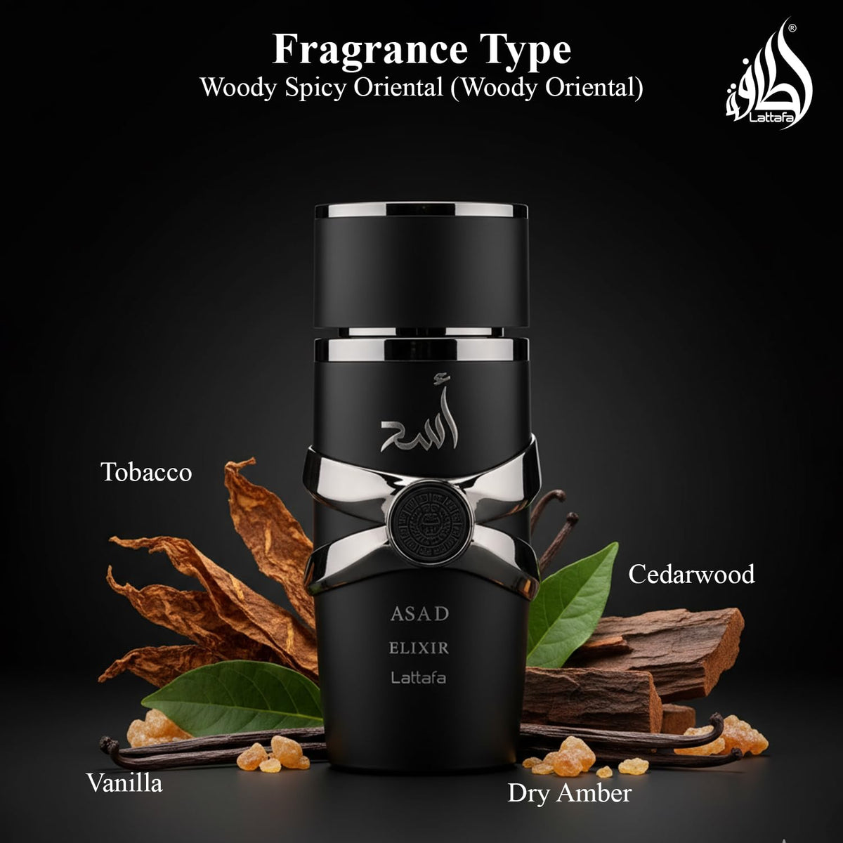 Lattafa Asad Elixir held in hand to show 100 ml scale and travel convenience