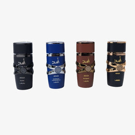 Lattafa Asad bottles in toiletry bag illustrating travel convenience and versatility