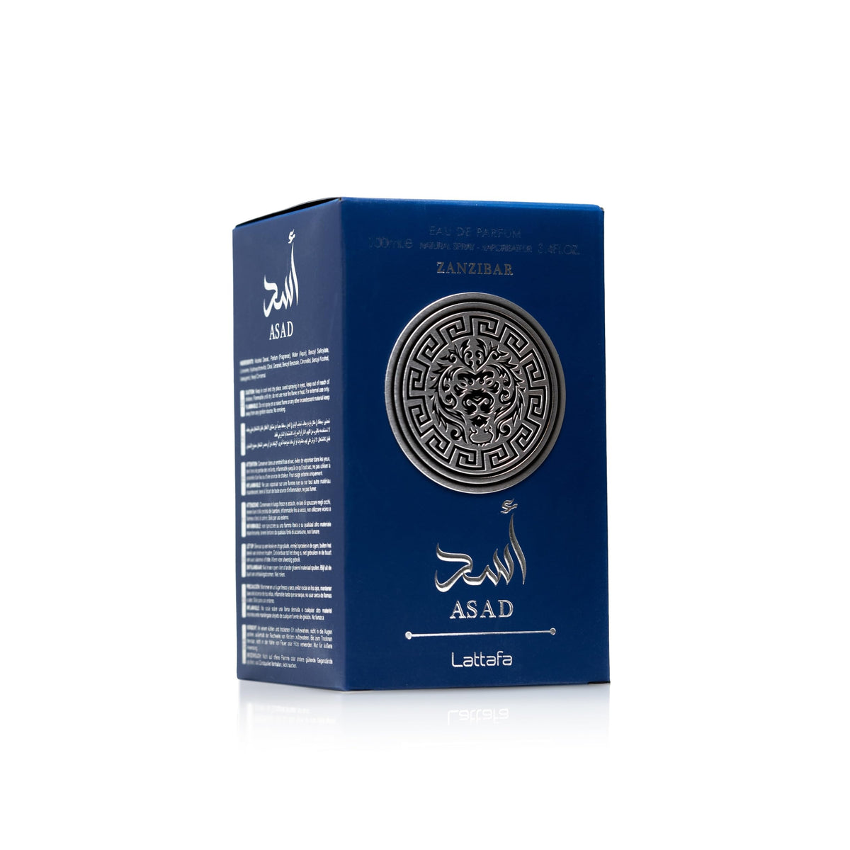Lattafa Asad Zanzibar side label detail displaying notes and premium finish