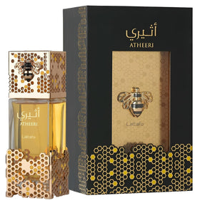 Lattafa Atheeri boxed packaging with spray demonstrating gift-ready presentation