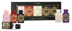 Lattafa Bade'e Al Oud front packaging showing five mini bottles, gift-ready presentation benefit