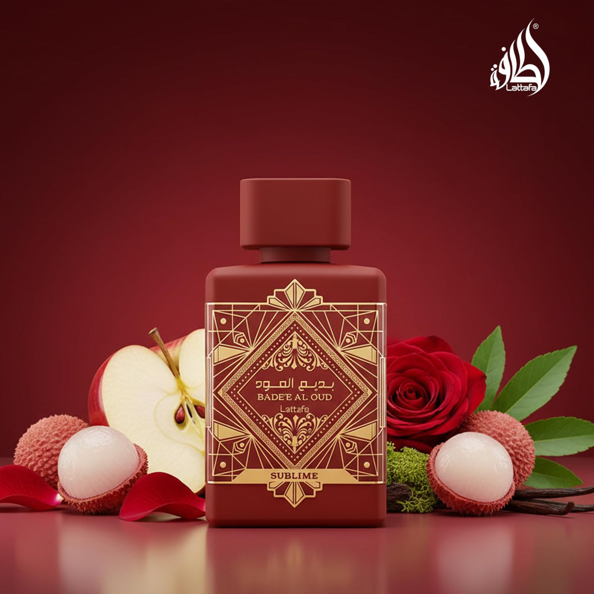 Lattafa fragrance notes pyramid visualizing apple litchi rose plum jasmine