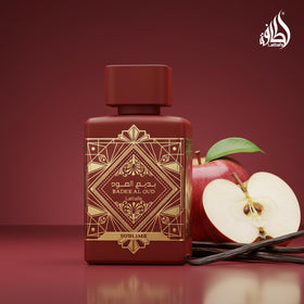 Lattafa fragrance droplets on skin illustrating smooth texture and longevity