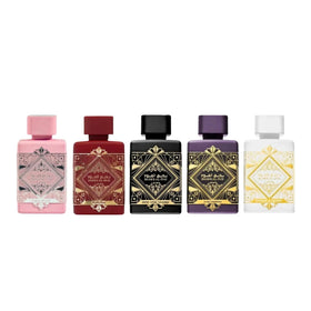 Lattafa Bade'e Al Oud set in a travel pouch demonstrating portability and sampling convenience