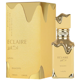 Lattafa Eclaire Banoffi close-up of spray and label highlighting premium finish and ease of use