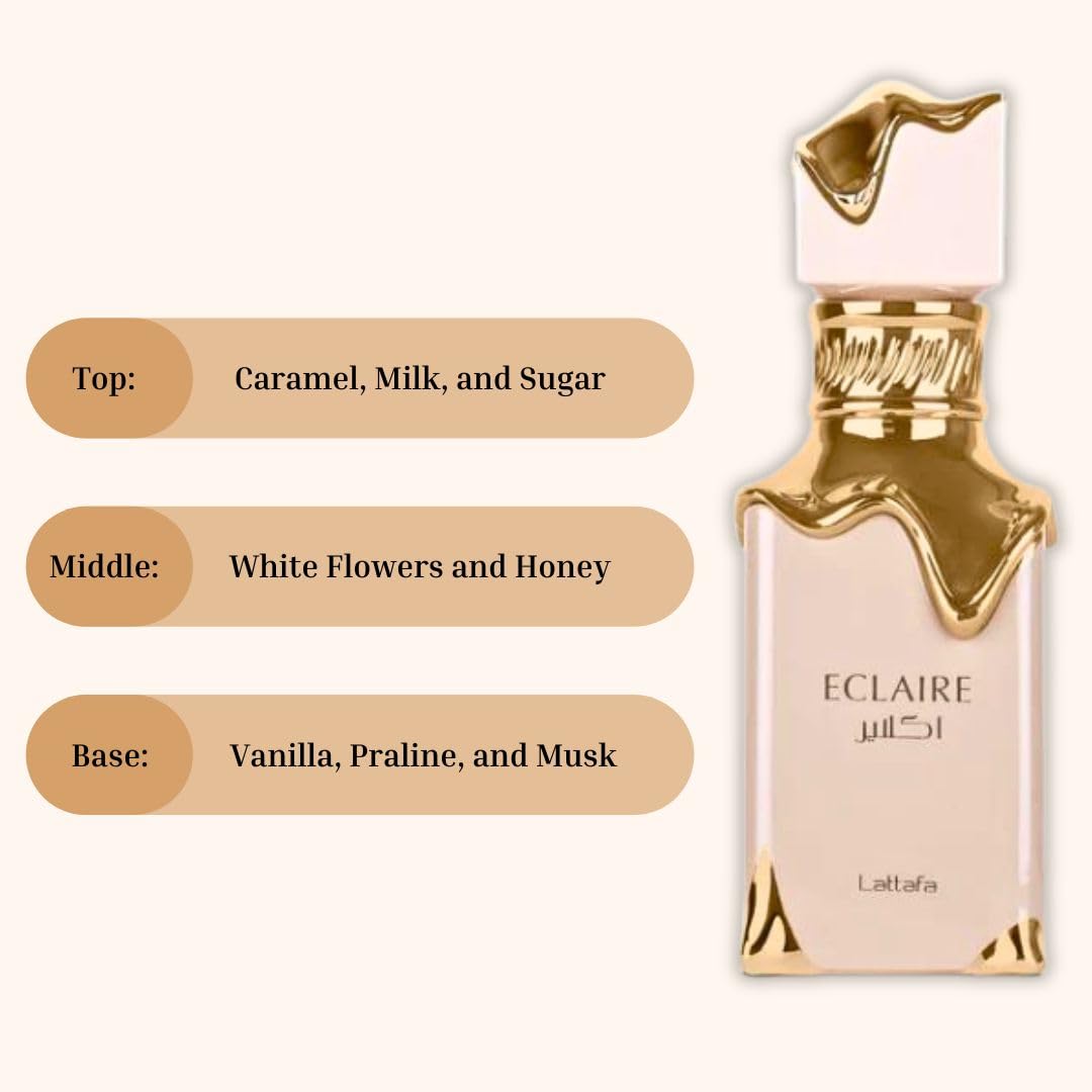 Lattafa Eclaire cap and neck detail, secure closure and refined finish benefit