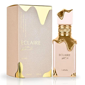Lattafa Eclaire front packaging showing bottle and label, elegant presentation benefit