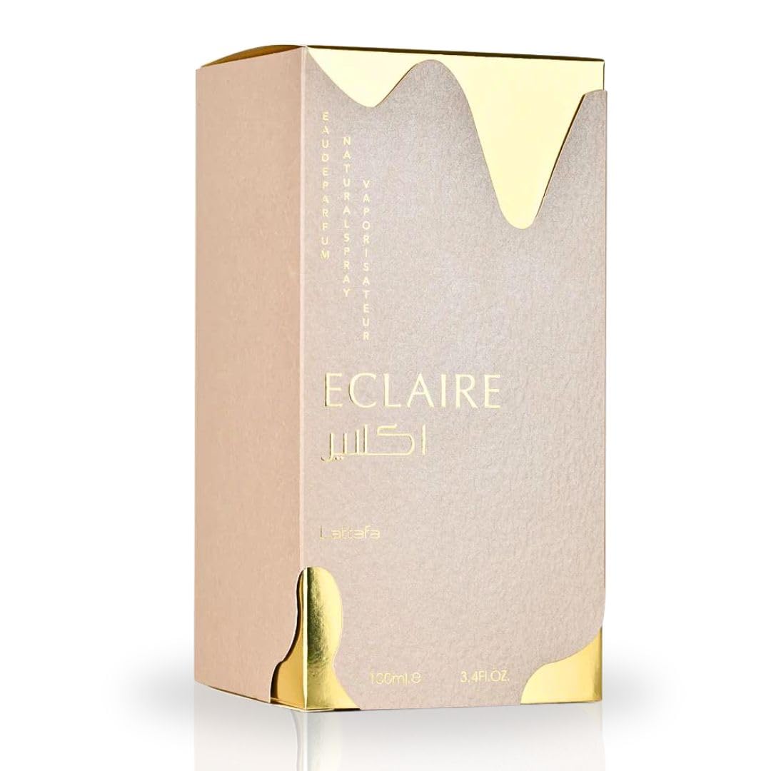 Lattafa Eclaire being sprayed on wrist, quick application and fragrant boost benefit