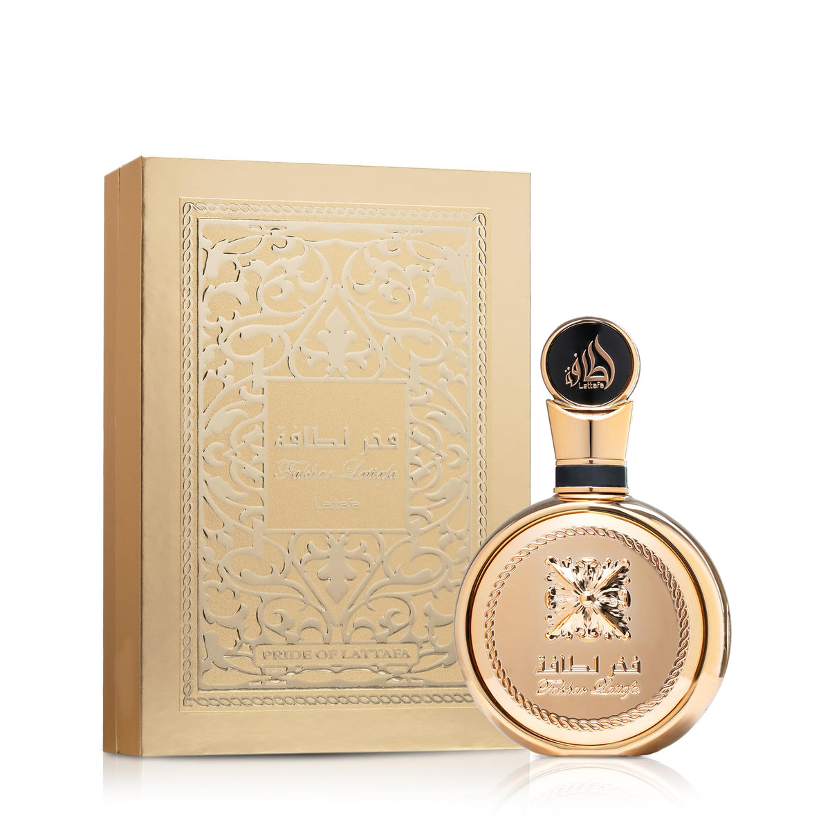 Lattafa Fakhar Gold bottle cap and label close-up highlighting brand detail and quality