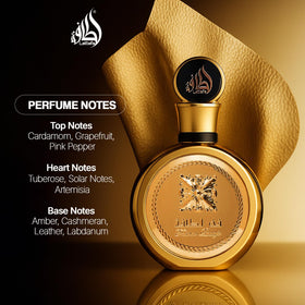 Lattafa Fakhar Gold being sprayed to show projection and immediate freshness