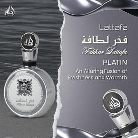 Lattafa Fakhar Platin cap and label close-up highlighting premium finish