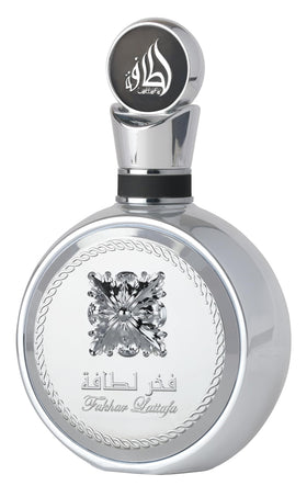 Lattafa Fakhar Platin front bottle showing elegant design and gift appeal