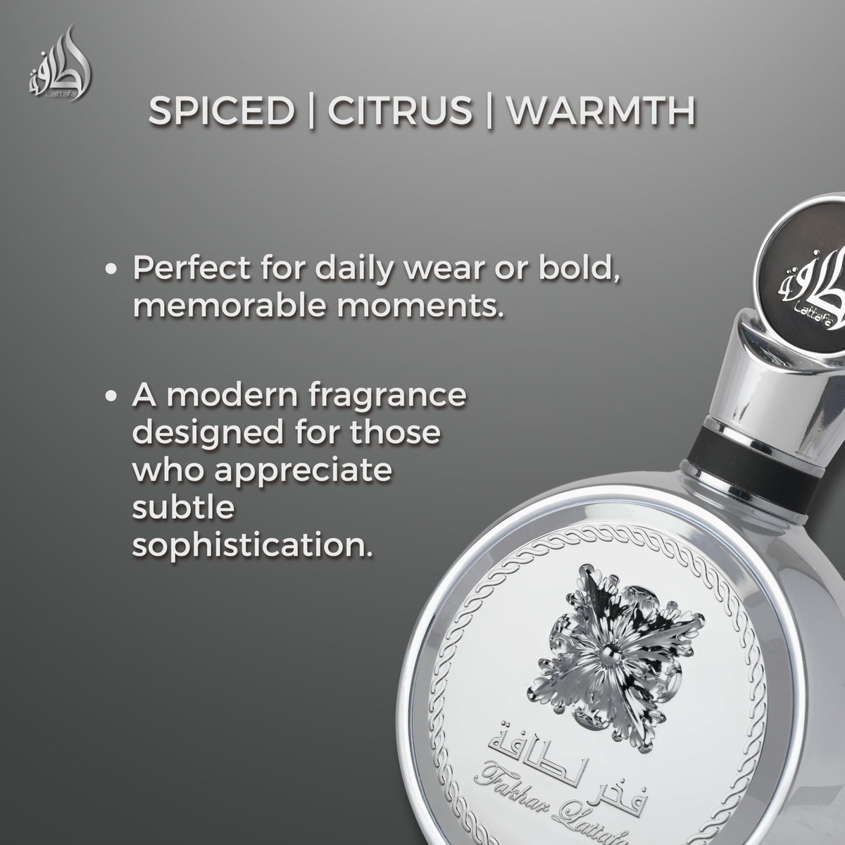 Lattafa Fakhar Platin palo santo and sandalwood close-up suggesting warm base