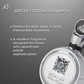 Lattafa Fakhar Platin palo santo and sandalwood close-up suggesting warm base