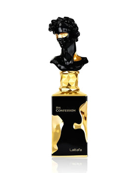 Lattafa His Confession front bottle view showing elegant packaging and confident impression