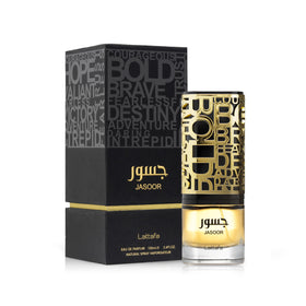 Lattafa Jasoor bottle beside packaging highlighting gift-ready presentation