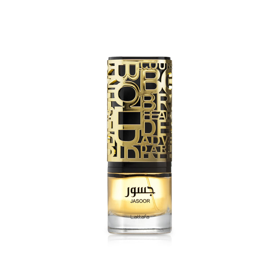 Lattafa Jasoor front bottle view showing elegant design and assurance