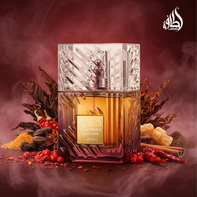 Lattafa ingredient visuals with mandarin, spices and incense benefits