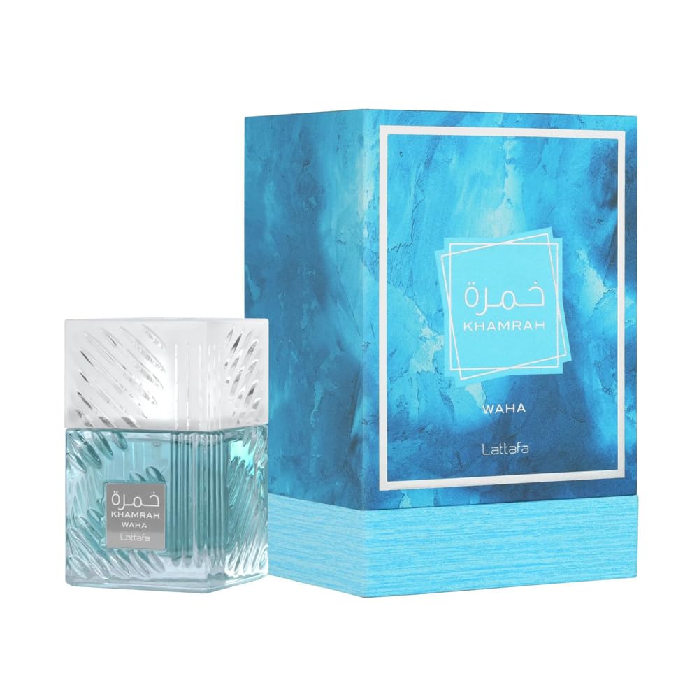 Lattafa Khamrah Waha box beside bottle highlighting packaging and gift-ready appeal