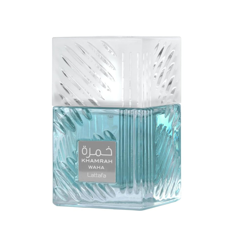 Lattafa Khamrah Waha front bottle showing label and design for confident presentation