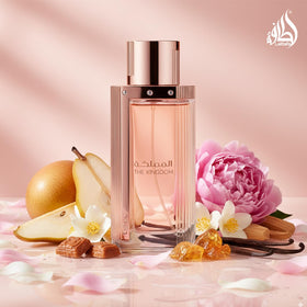 Lattafa top notes arrangement with pear and blackcurrant promising fresh brightness
