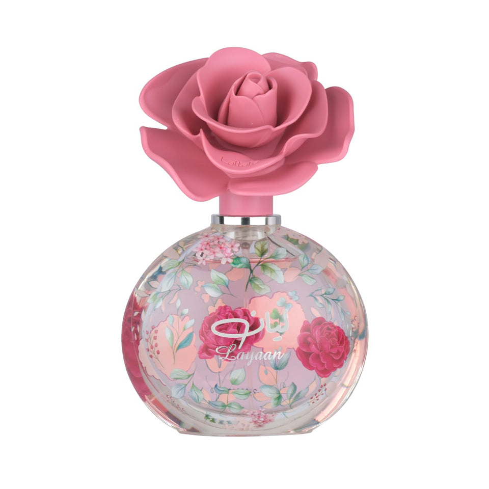 Lattafa Layaan front bottle display showing elegant design and gifting appeal