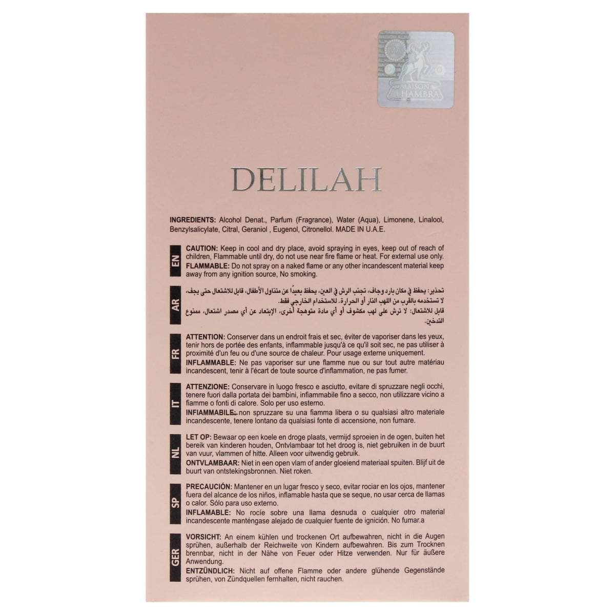 Lattafa Delilah bottle staged in evening setting illustrating romantic mood