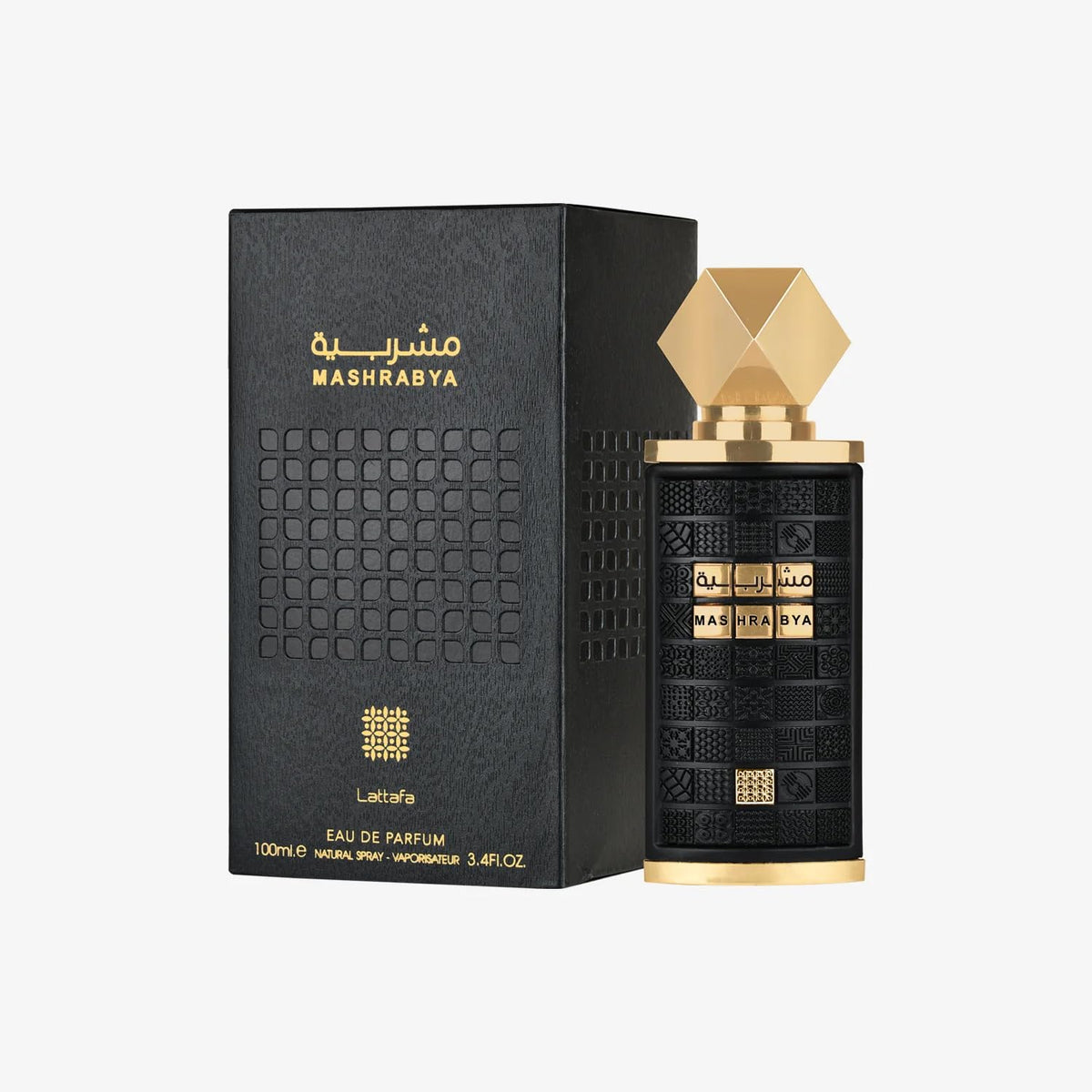 Lattafa bottle side profile highlighting glass detail and refined finish