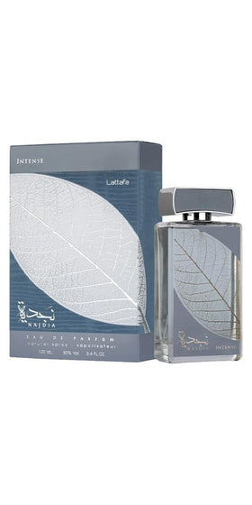 Lattafa Najdia Intense side label close-up highlighting ingredients list