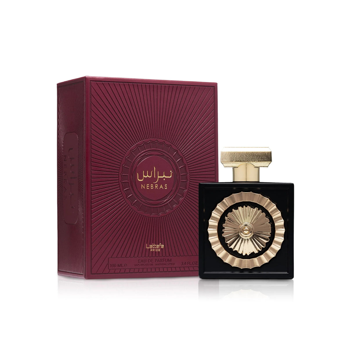 Lattafa Nebras side profile highlighting bottle shape and premium finish