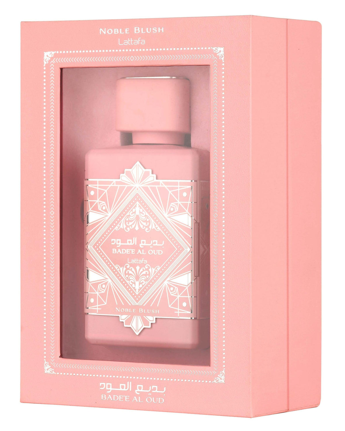 Lattafa Noble Blush packaging label close-up highlighting fragrance information