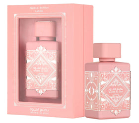 Lattafa Noble Blush side profile displaying bottle contours and premium finish