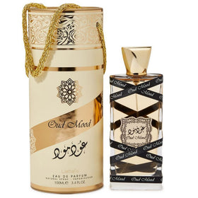 Lattafa Oud Mood retail box packaging highlighting brand and fragrance details