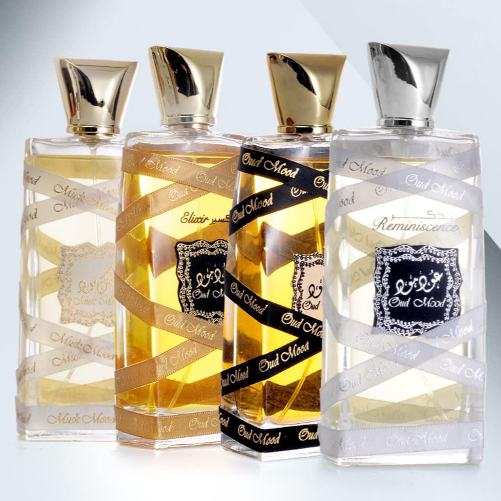Lattafa Oud Mood in an evening lifestyle scene conveying warm, flattering presence