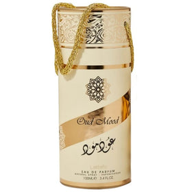 Lattafa Oud Mood side profile spray nozzle ready to mist for long-lasting scent