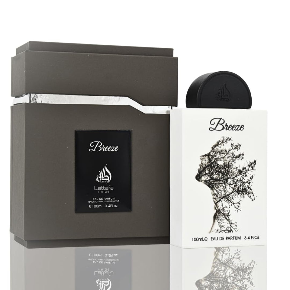 Lattafa Pride Breeze front bottle view showing elegant packaging and brand identity