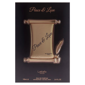 Lattafa Pride Peace & Love bottle held in hand to show 100ml scale and everyday readiness