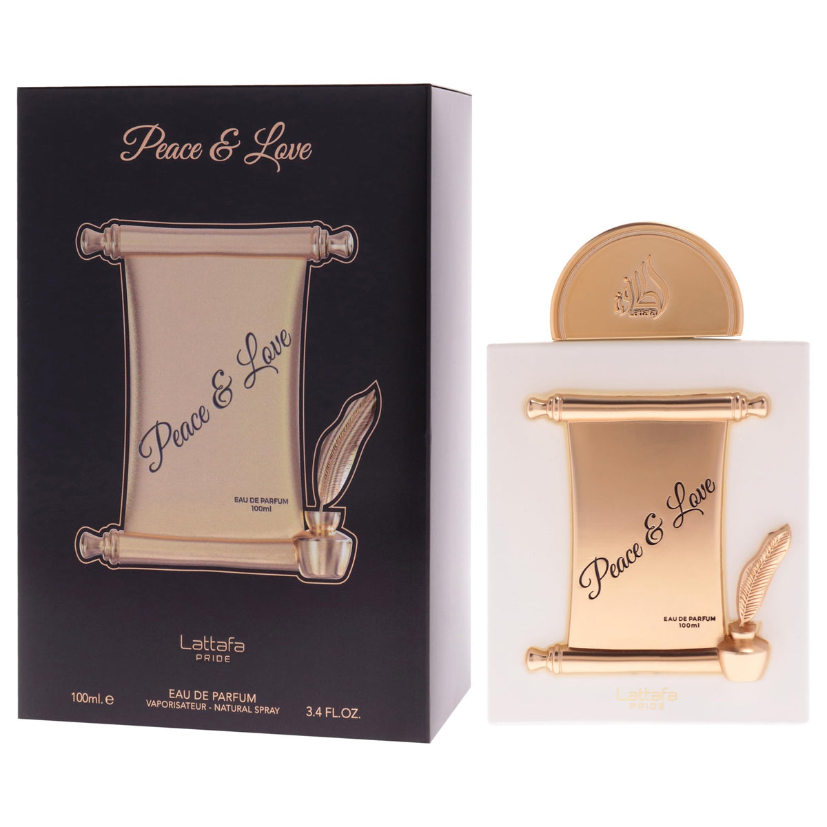 Pour of Lattafa Pride Peace & Love on skin demonstrating gentle, long-lasting fragrance development