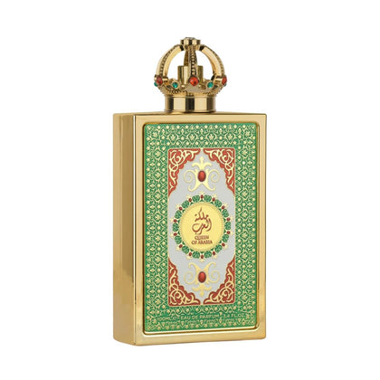 Lattafa Pride Queen of Arabia front bottle showing luxurious gold finish and elegant shape