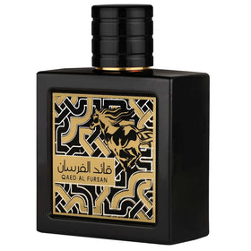 Lattafa bottle angled to show label detail and premium finish