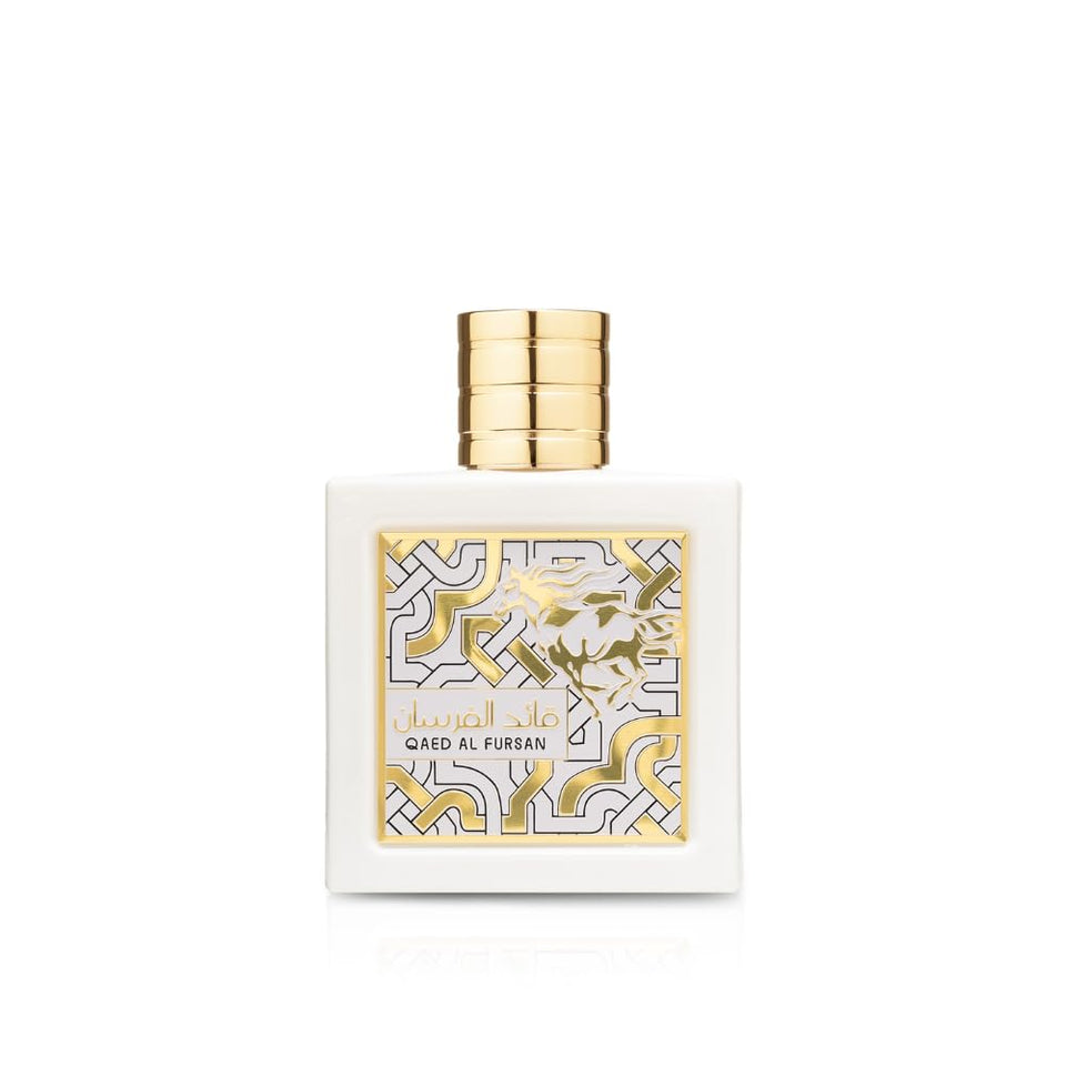 Lattafa Qaed Al Fursan Unlimited front bottle showing label and elegant bottle design benefit fresh first impression