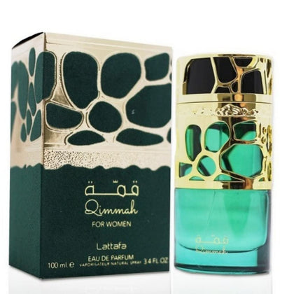 Lattafa Qimmah front bottle showing elegant packaging and gift-ready appeal