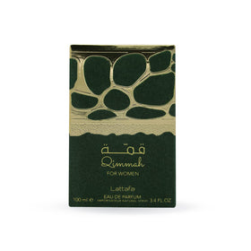 Lattafa Qimmah on woman demonstrating wearable oriental fragrance confidence