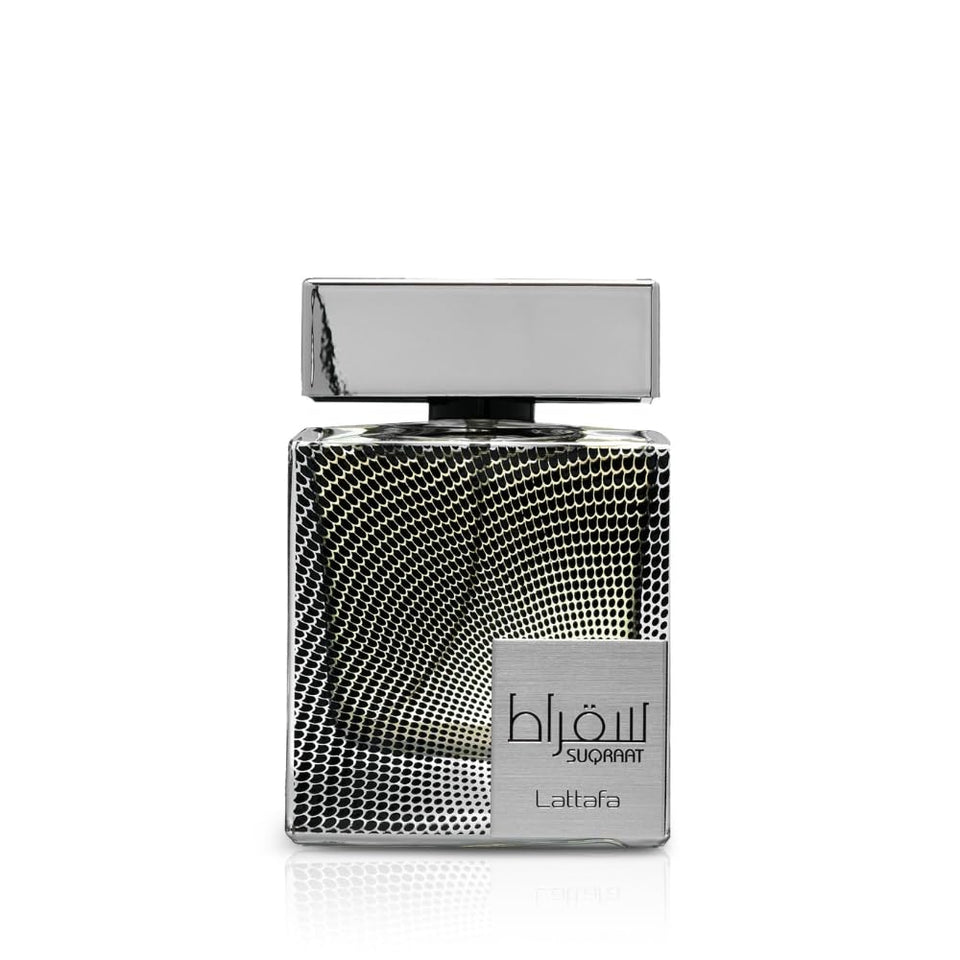 Lattafa Suqraat front bottle shot showing sleek design and gifting appeal