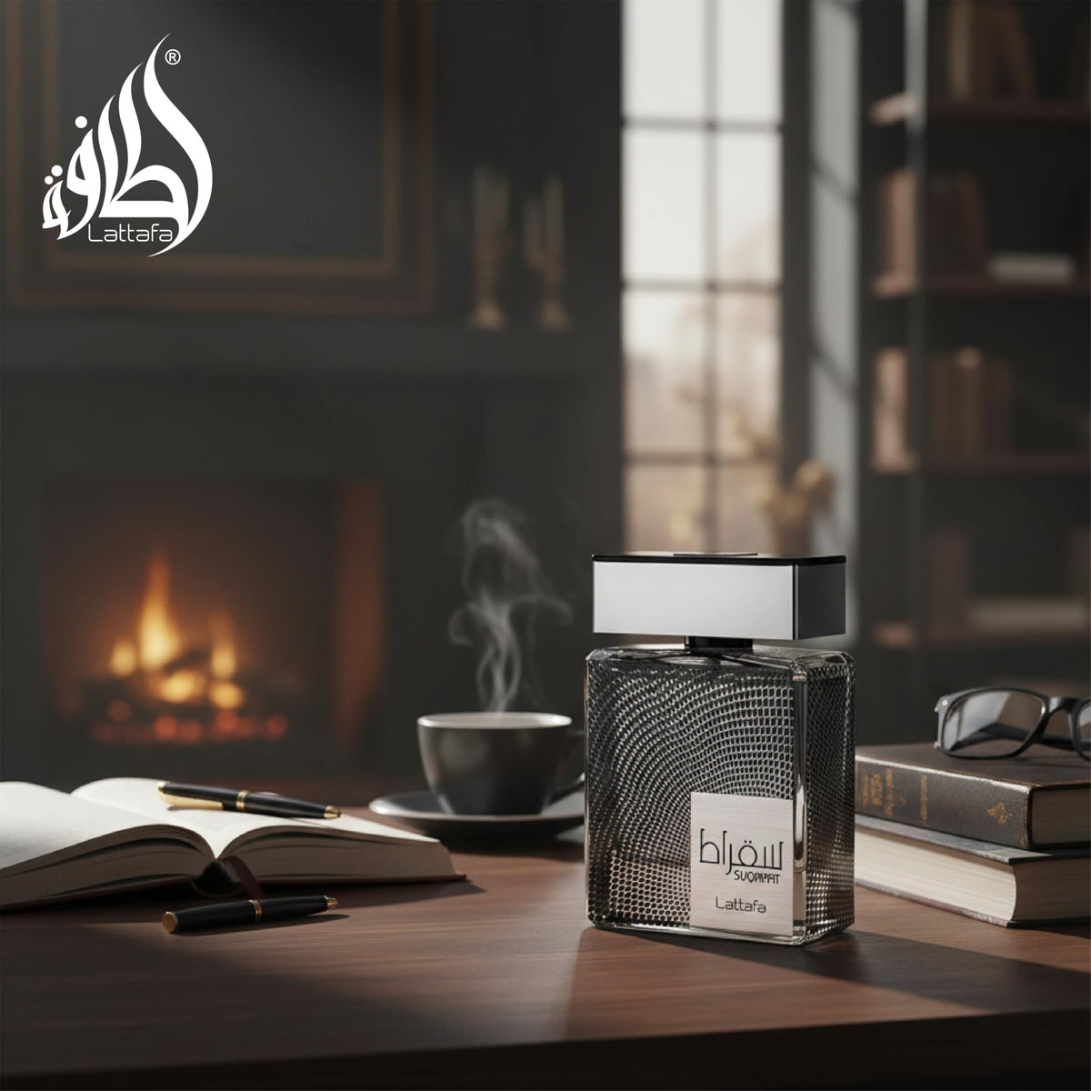 Lattafa Suqraat spray applied on wrist in lifestyle scene highlighting lasting freshness