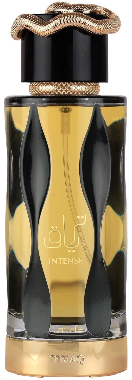Lattafa Teriaq Intense front bottle showing elegant design and confident appeal