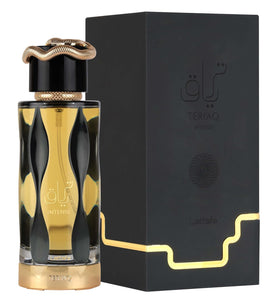 Lattafa Teriaq Intense side profile highlighting bottle shape and premium finish